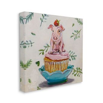 Stupell Home Decor Charming Teacup Pig on Strawberry Cupcake Dessert Wall Decor