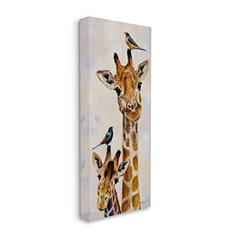 Stupell Home Decor Giraffe Jungle Animal Portrait Perched Birds Canvas Wall Art