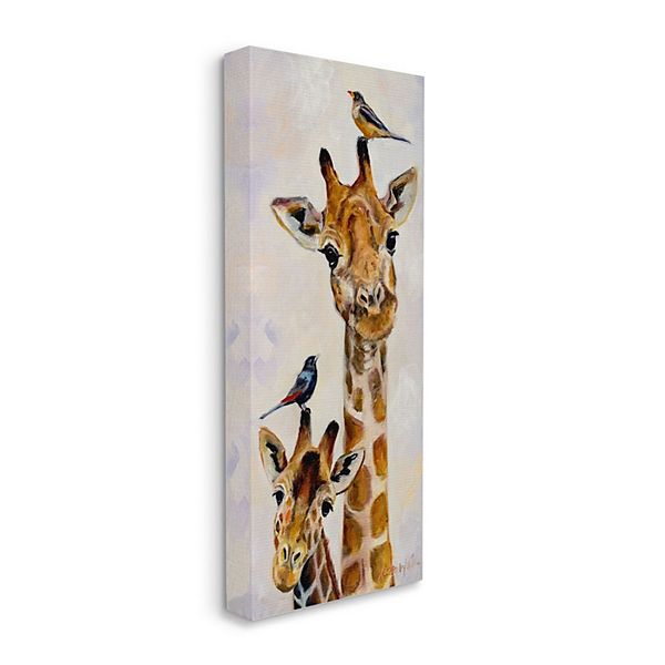 Stupell Home Decor Giraffe Jungle Animal Portrait Perched Birds Canvas ...