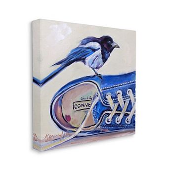 Stupell Home Decor Blue Bird Perched on Laced Sneakers Canvas Wall Art