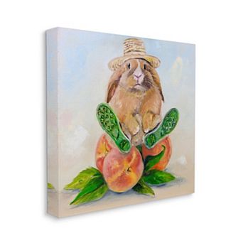 Stupell Home Decor Adorable Bunny Rabbit on Peach Fruit Canvas Wall Art