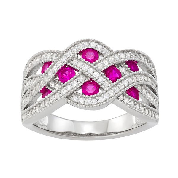 Sterling Silver Lab-Created Ruby & Lab-Created White Sapphire Woven Ring