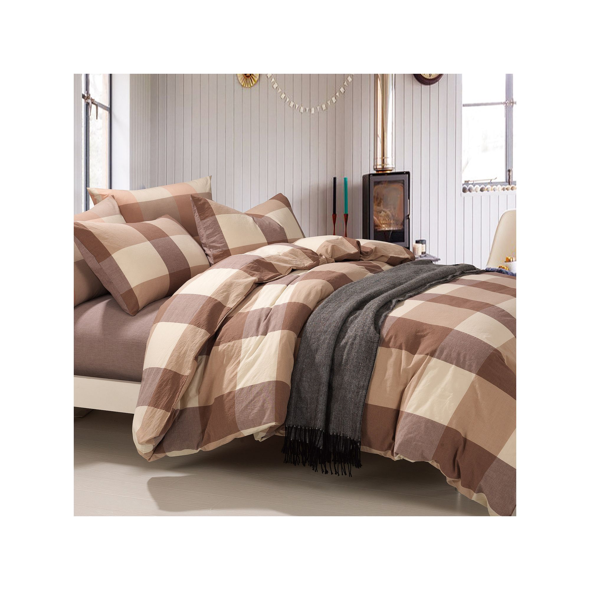 Serenta Buffalo Washed Cotton Duvet Cover Set, Caramel