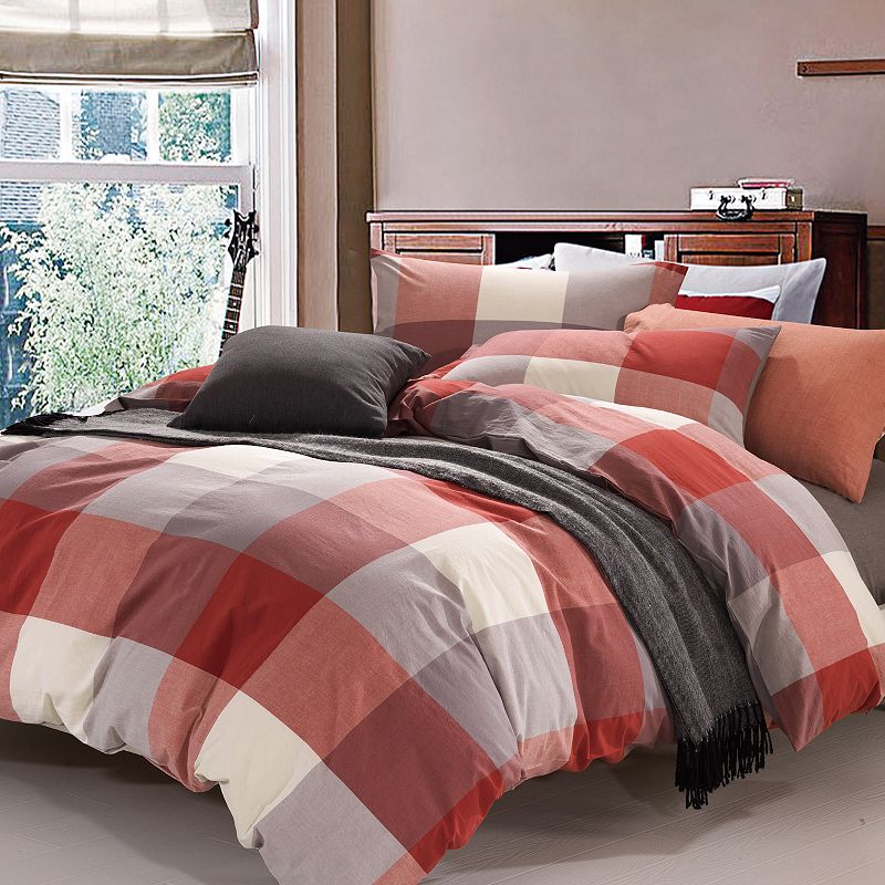 Serenta Buffalo Washed Cotton Duvet Cover Set, Red, Queen