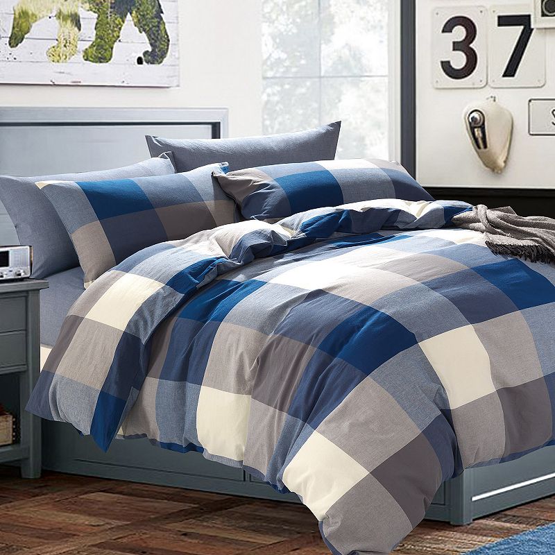 Serenta Buffalo Washed Cotton Duvet Cover Set, Blue, King