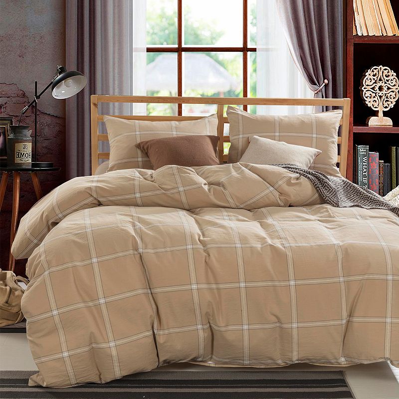 Serenta Windowpane Washed Cotton Comforter Set with Shams, Beig/Green, King