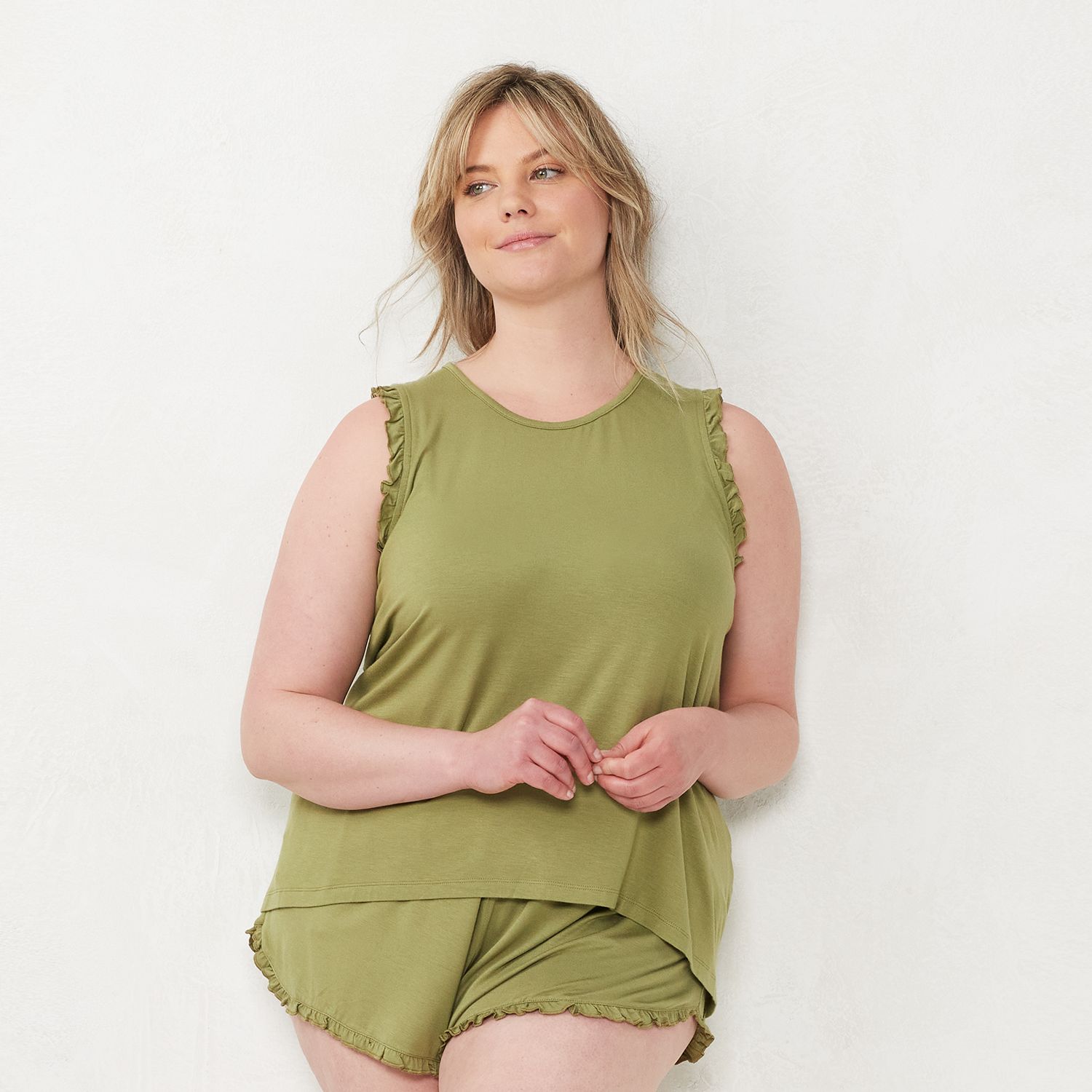 Image for LC Lauren Conrad Plus Size Ruffle-Trim Pajama Tank at Kohl's.