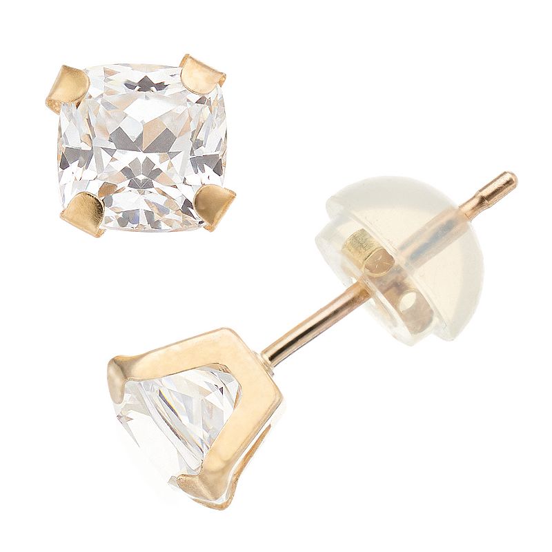 Renaissance Collection 10k Gold 5 mm Cushion Cubic Zirconia Stud Earrings, 