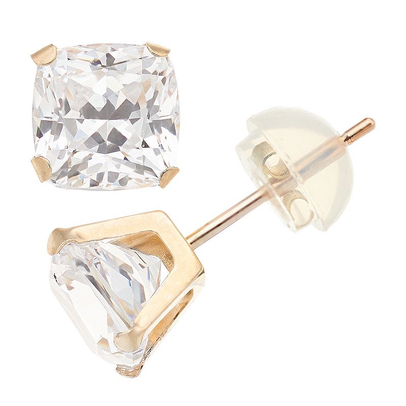 Renaissance Collection 10k Gold 6 mm Cushion Cubic Zirconia Stud Earrings, 