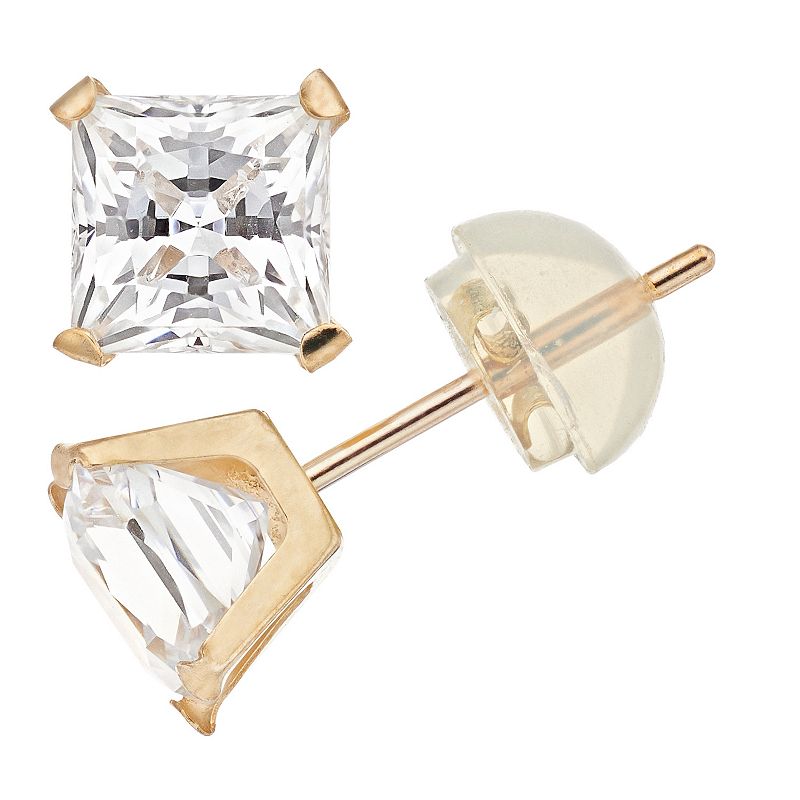 Renaissance Collection 10k Gold 5 mm Square Cubic Zirconia Stud Earrings, W