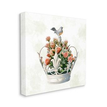 Stupell Home Decor Bird Regal Crown Floral Rose Bouquet Canvas Wall Art