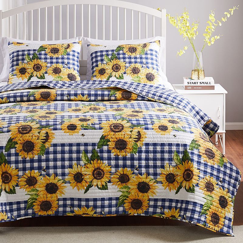 Barefoot Bungalow Sunflower Quilt Set with Shams, Yellow, Full/Queen