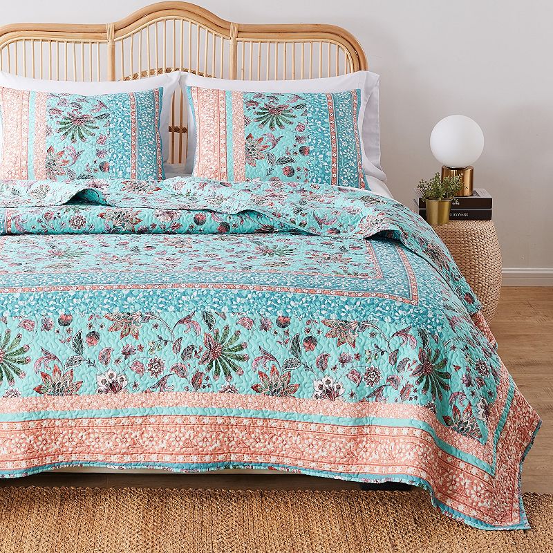 Barefoot Bungalow Audrey Quilt Set with Shams, Blue, Full/Queen