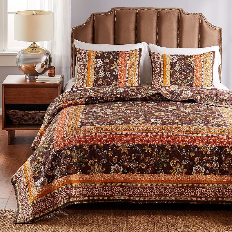 Barefoot Bungalow Audrey Quilt Set with Shams, Brown, Full/Queen