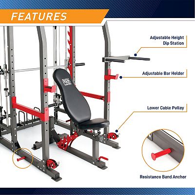 Marcy Pro Smith Machine Weight Bench Home Gym Total Body Workout Training System