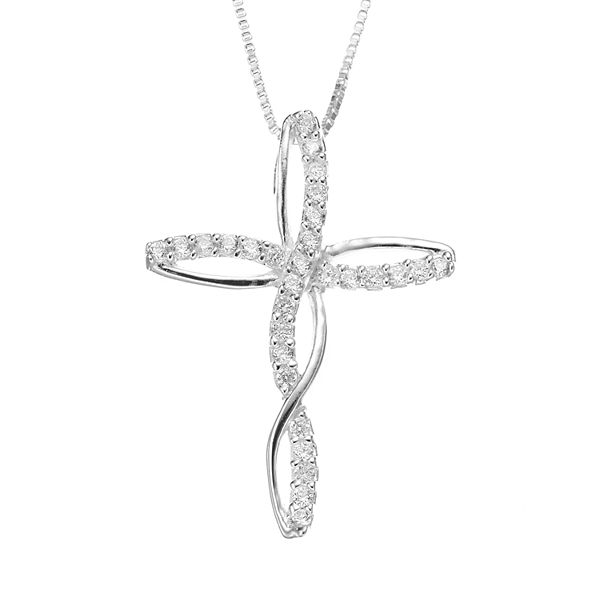 Timeless Sterling Silver Cubic Zirconia Twist Cross Pendant Necklace