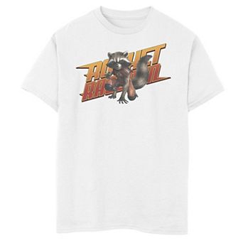 Boys 8-20 Gaurdians Of The Galaxy Raccoon Text Line Art Graphic Tee