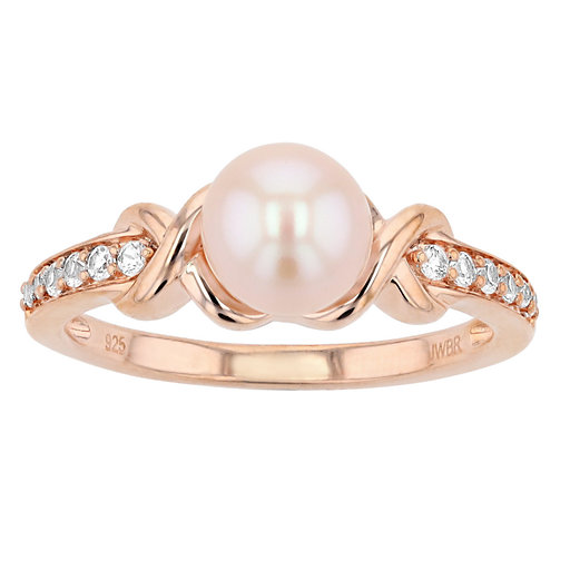 18K Rose Gold Crystal White Natural Pearl  Ring white .  rose red 