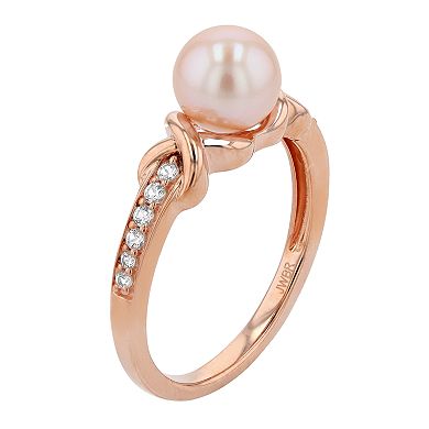 14k Rose Gold Over Silver Freshwater Cultured Pearl & Lab-Created White Sapphire Ring