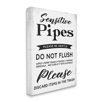 Stupell Home Decor Sensitive Toilet Pipes Sign Flushing Restrictions Canvas Wall Decor