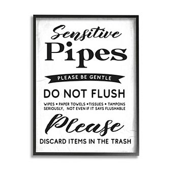Stupell Home Decor Sensitive Toilet Pipes Sign Flushing Restrictions Wall Decor