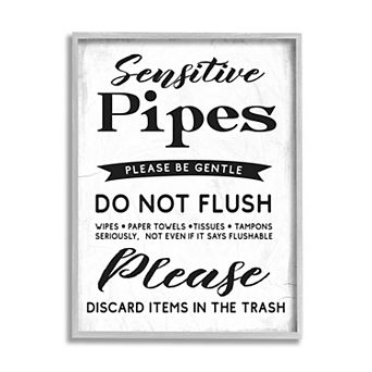 Stupell Home Decor Sensitive Toilet Pipes Sign Flushing Restrictions Wall Decor