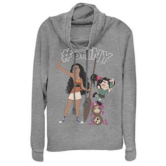 Disney's Wreck It Ralph 2 Juniors' Comfy Princess Moana Shiny Cowlneck Graphic Lightweight Long Sleeve