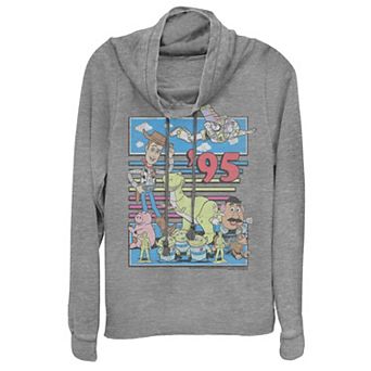 Disney / Pixar's Toy Story Juniors' 95 Retro Distressed Colorful Cowlneck Graphic Lightweight Long Sleeve