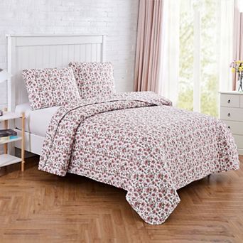 Harper Lane Pink Roses Quilt Set with Shams