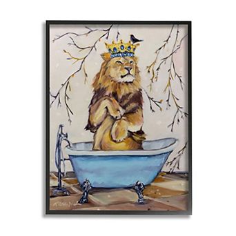 Stupell Home Decor Regal Jungle Lion Bath Framed Wall Art