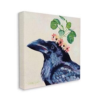 Stupell Home Decor Black Crow Bohemian Floral Crown Canvas Wall Art
