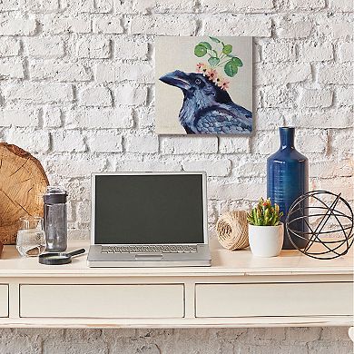 Stupell Home Decor Black Crow Bohemian Floral Crown Canvas Wall Art
