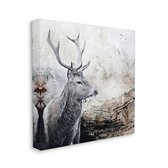 Stupell Home Decor Elk Antler Portrait Rustic Canvas Wall Art