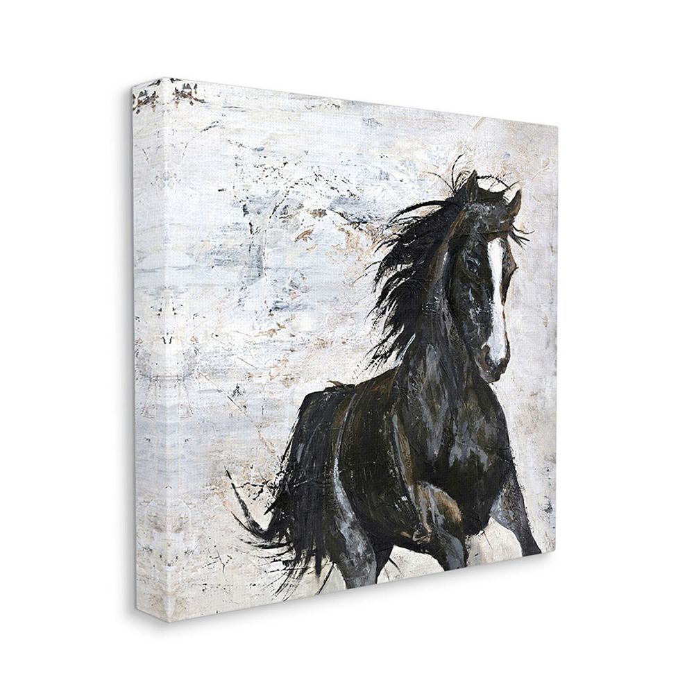 Stupell Home Decor Wild Black Horse Galloping Canvas Wall Art