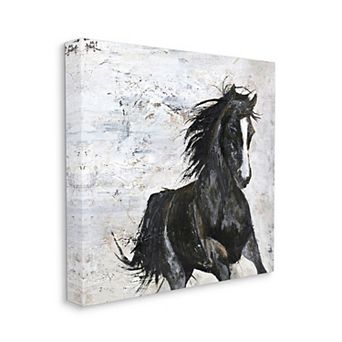 Stupell Home Decor Wild Black Horse Galloping Canvas Wall Art