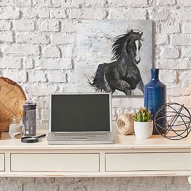 Stupell Home Decor Wild Black Horse Galloping Canvas Wall Art