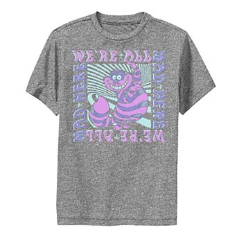 Disney's Alice In Wonderland Boys 8-20 Cheshire Cat We're All Mad Box Up Performance Graphic Tee