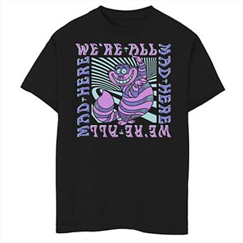 Disney's Alice In Wonderland Boys 6-20 Cheshire Cat We're All Mad Box Up Graphic Tee