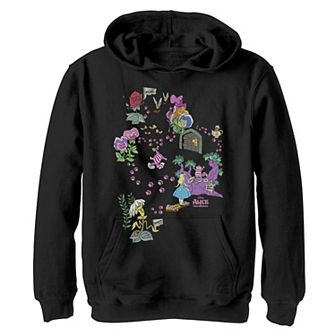 Disney's Alice In Wonderland Boys 8-20 Cheshire Cat Paw Prints Map Graphic Fleece Hoodie