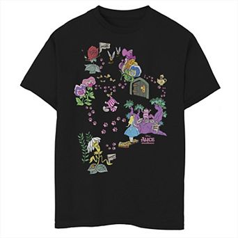 Disney's Alice In Wonderland Boys 8-20 Cheshire Cat Paw Prints Map Graphic Tee