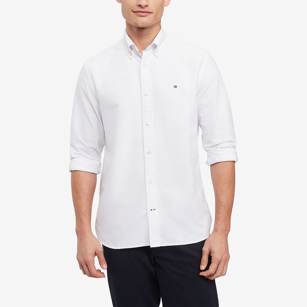 tommy hilfiger white dress shirt Tommy Hilfiger Men's Spread Collar Dress Shirt - White