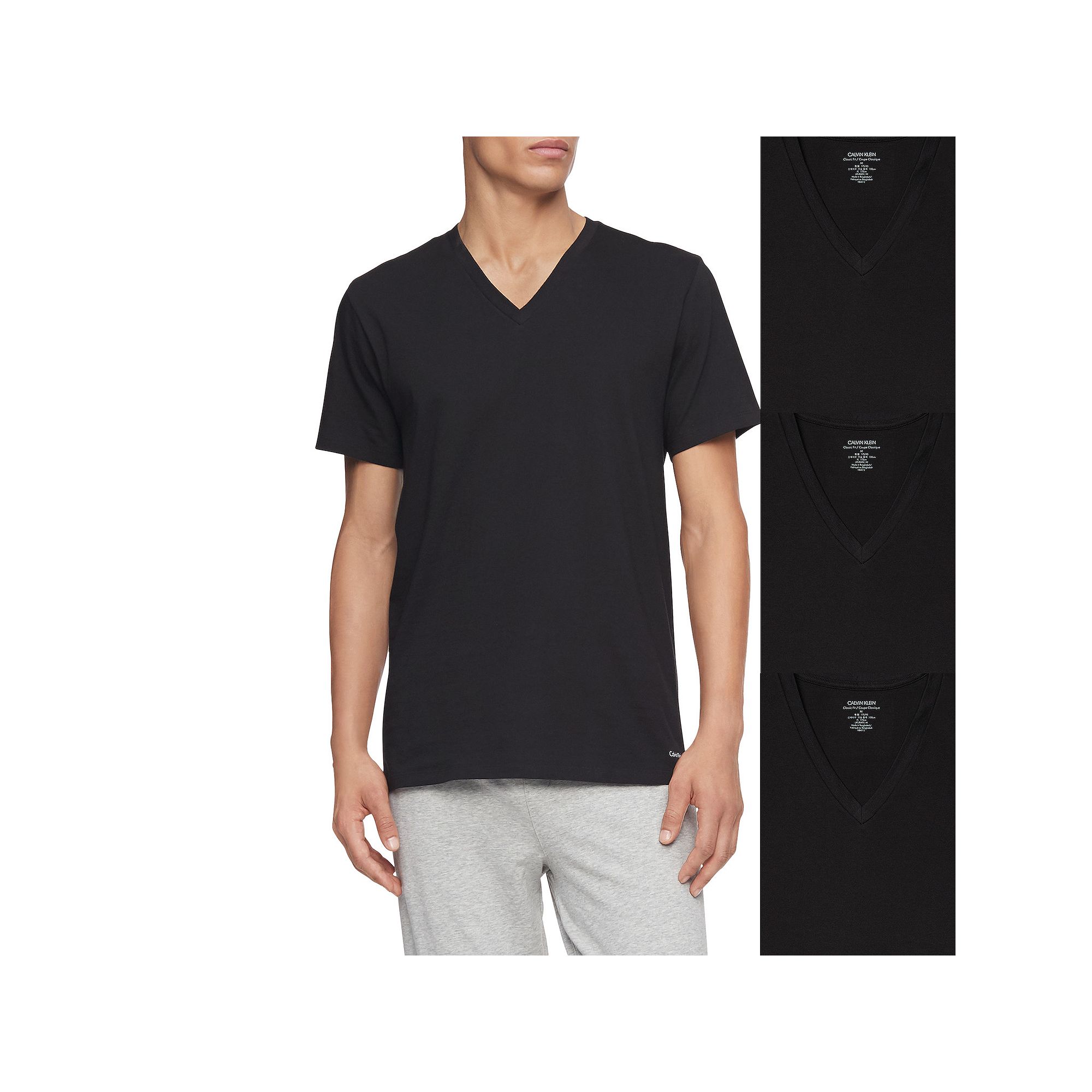 Mens Calvin Klein Classics 3-pack V-neck Tee, Size: Small, Black