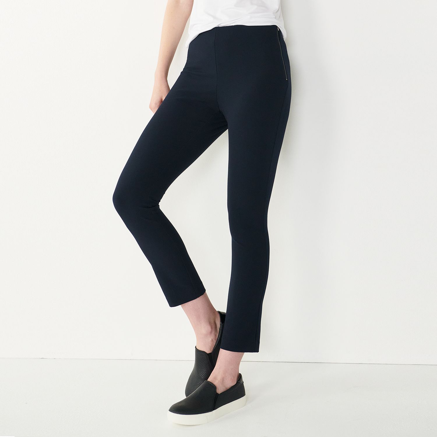 side zip black skinny pants