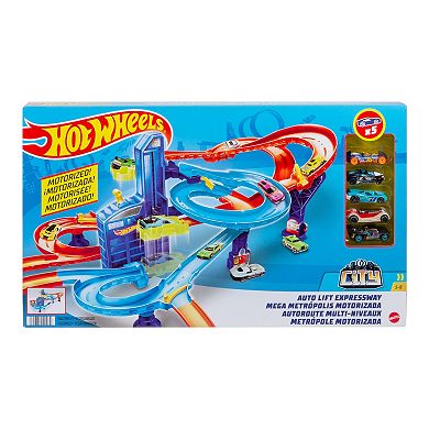 Hot Wheels Auto Lift Expressway Track and Toy Cars Playset