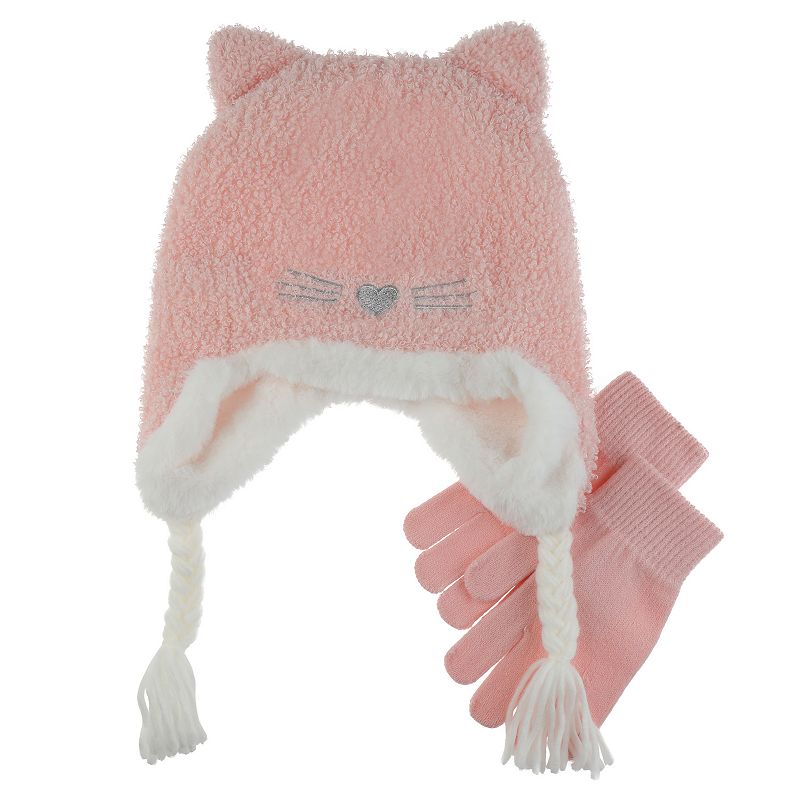 Girls Elli by Capelli Sleepy Fox Spacedye Earflap Hat & Magic Gloves Set, S