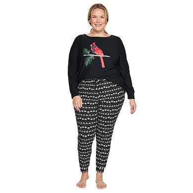 Plus Size Croft & Barrow® Long Sleeve Pajama Top & Banded Bottom Pajama Pants Set