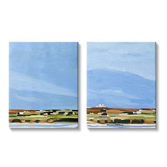 Stupell Home Decor Abstract Seaside Town Landscape Canvas Wall Art 2 pc Set