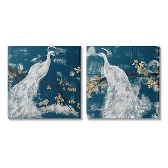 Stupell Home Decor Mystical Peacock Floral Tree Canvas Wall Art 2 pc Set