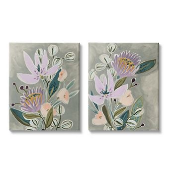 Stupell Home Decor Abstract Purple Floral Canvas Wall Art 2 pc Set