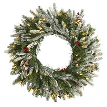 nearly natural Flocked LED Artificial Christmas Wreath